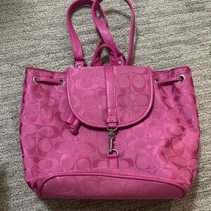 Coach Fuchsia Signature Drawstring Tote